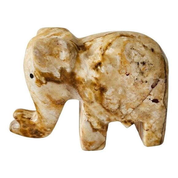 Onyx Stone Elephant Carving Figurine Decor Trunk Up - Picture 1 of 8